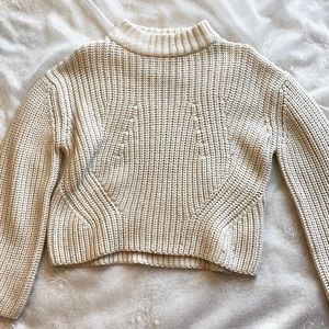 Oatmeal Woven Knit Cropped Sweater Long Sleeves